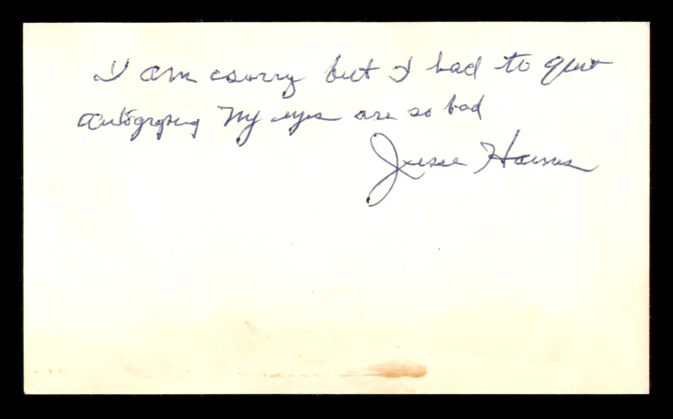 Jesse Haines Autographed 3x5 Index Card St. Louis Cardinals (Back Damage) SKU #213703