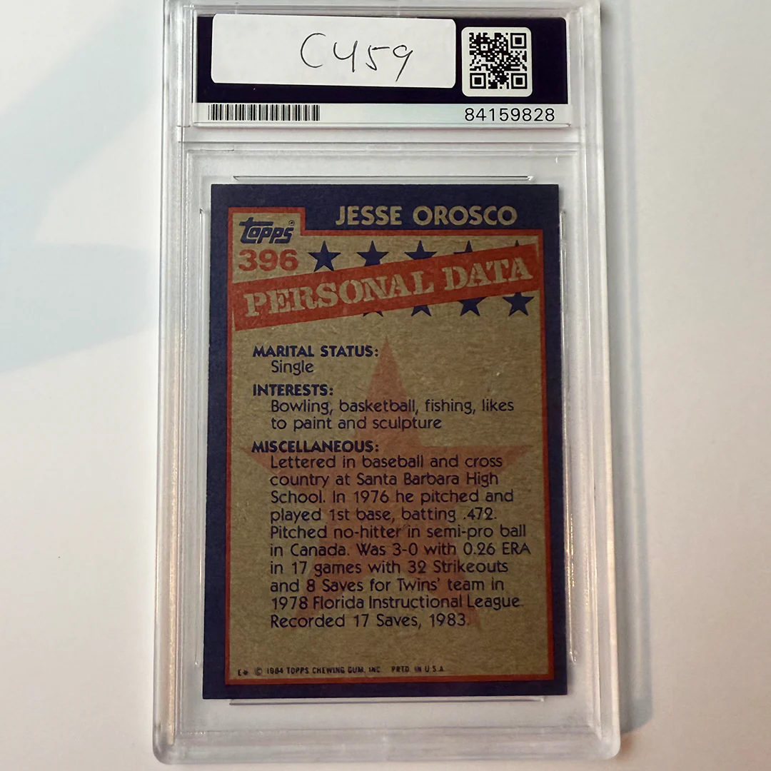 Jesse Orosco Signed 1984 Topps #396 w/4 Inscriptions PSA Auto Authentic - Image 2