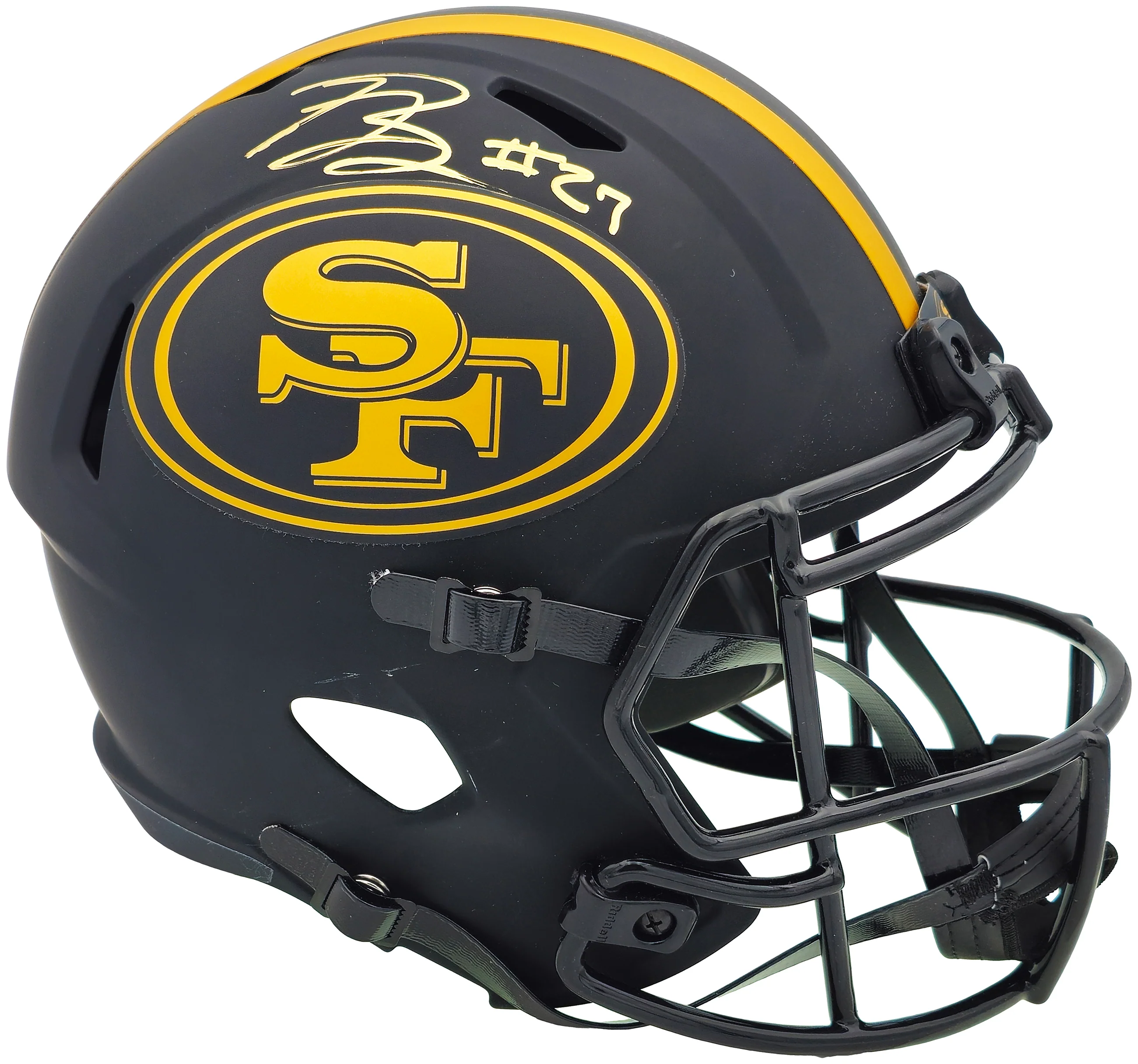 Ji'Ayir Brown Autographed San Francisco 49ers Eclipse Black Full Size Speed Replica Helmet Beckett BAS Witness