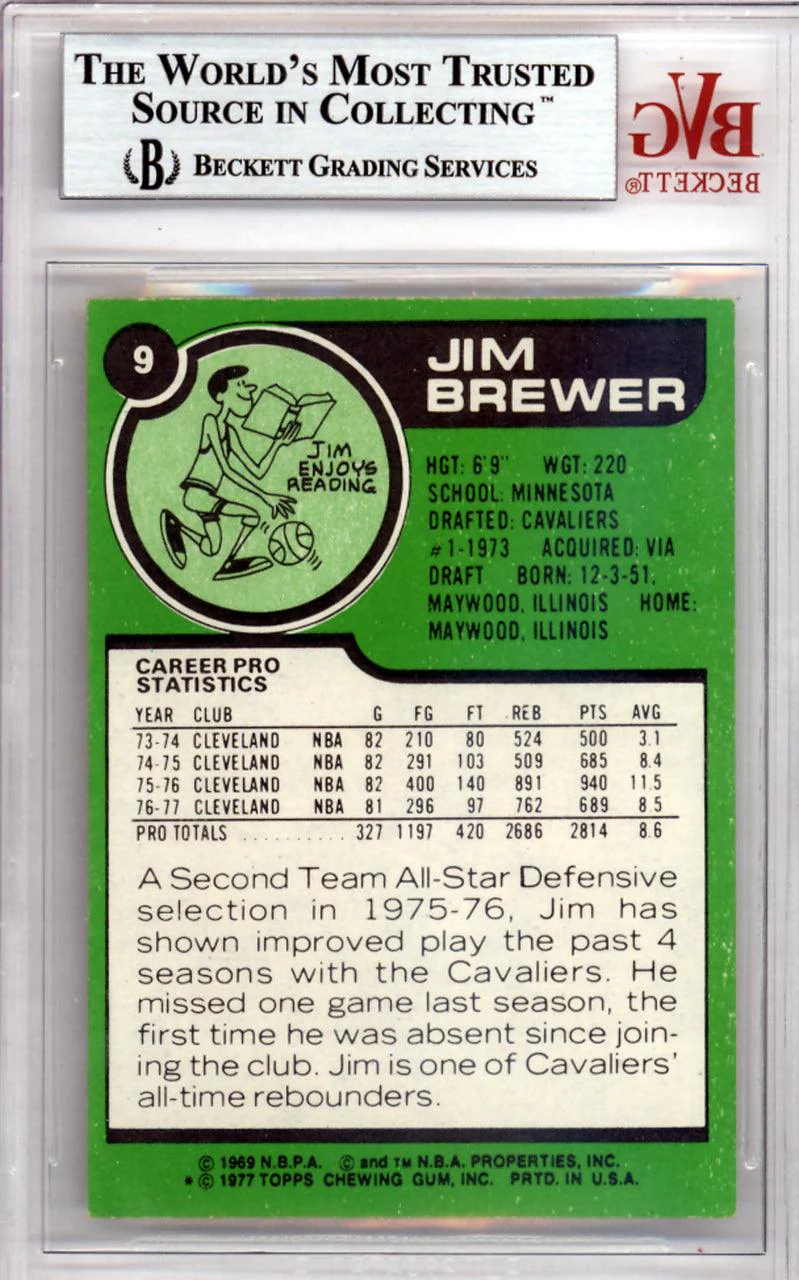 Jim Brewer Autographed 1977 Topps Card #9 Cleveland Cavaliers Beckett BAS #10008914 - Image 2