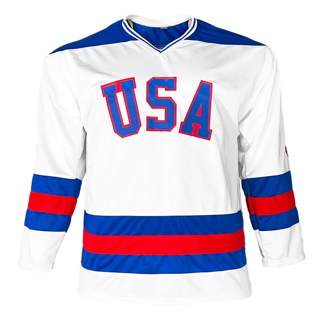 Jim Craig Signed 1980 Gold Inscription Team White Hockey Jersey (PSA) - Image 3