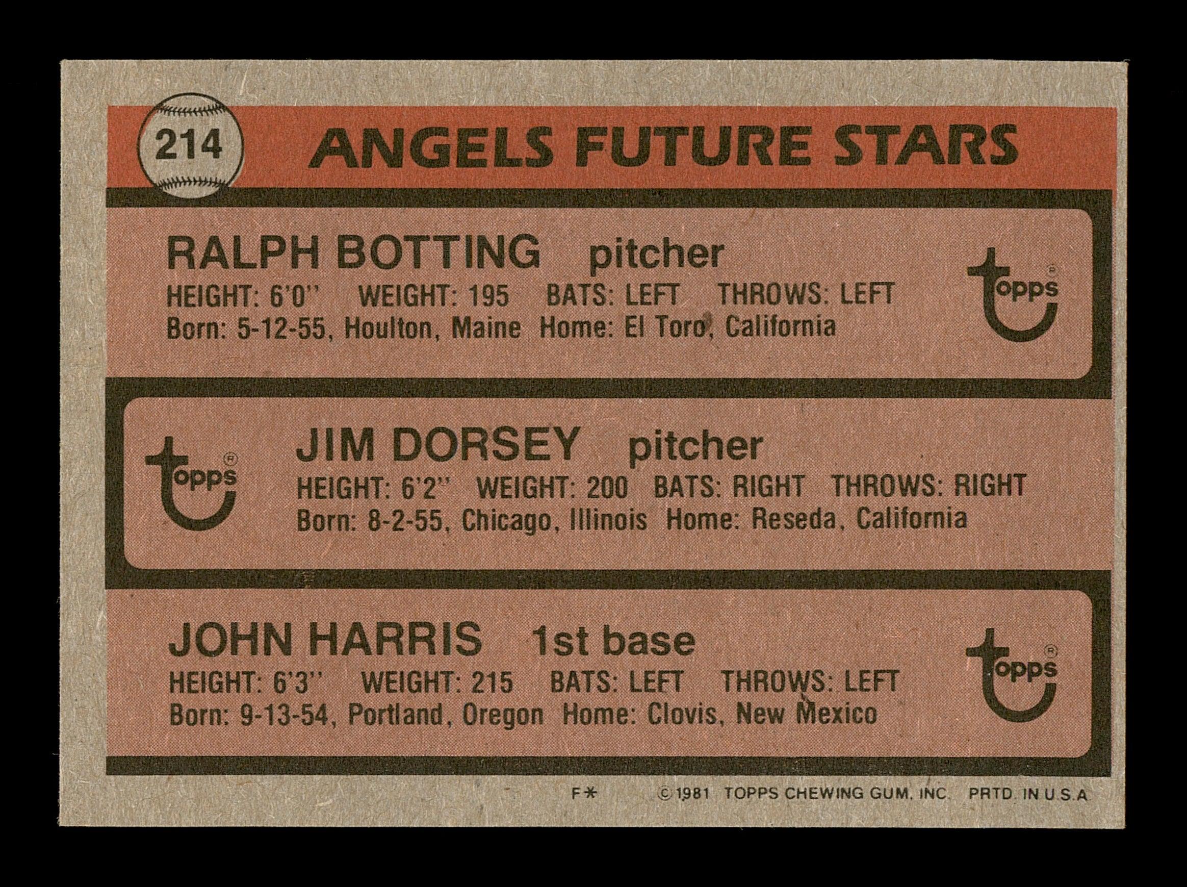 Jim Dorsey & John Harris Autographed 1981 Topps Rookie Card #214 California Angels SKU #166423 - Image 2