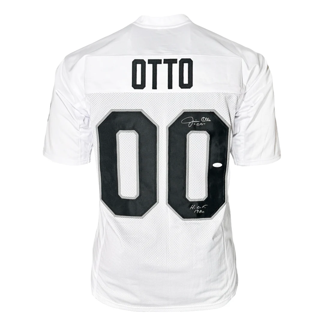 Jim Otto Signed HOF 1980 Inscription Oakland White Football Jersey (JSA)