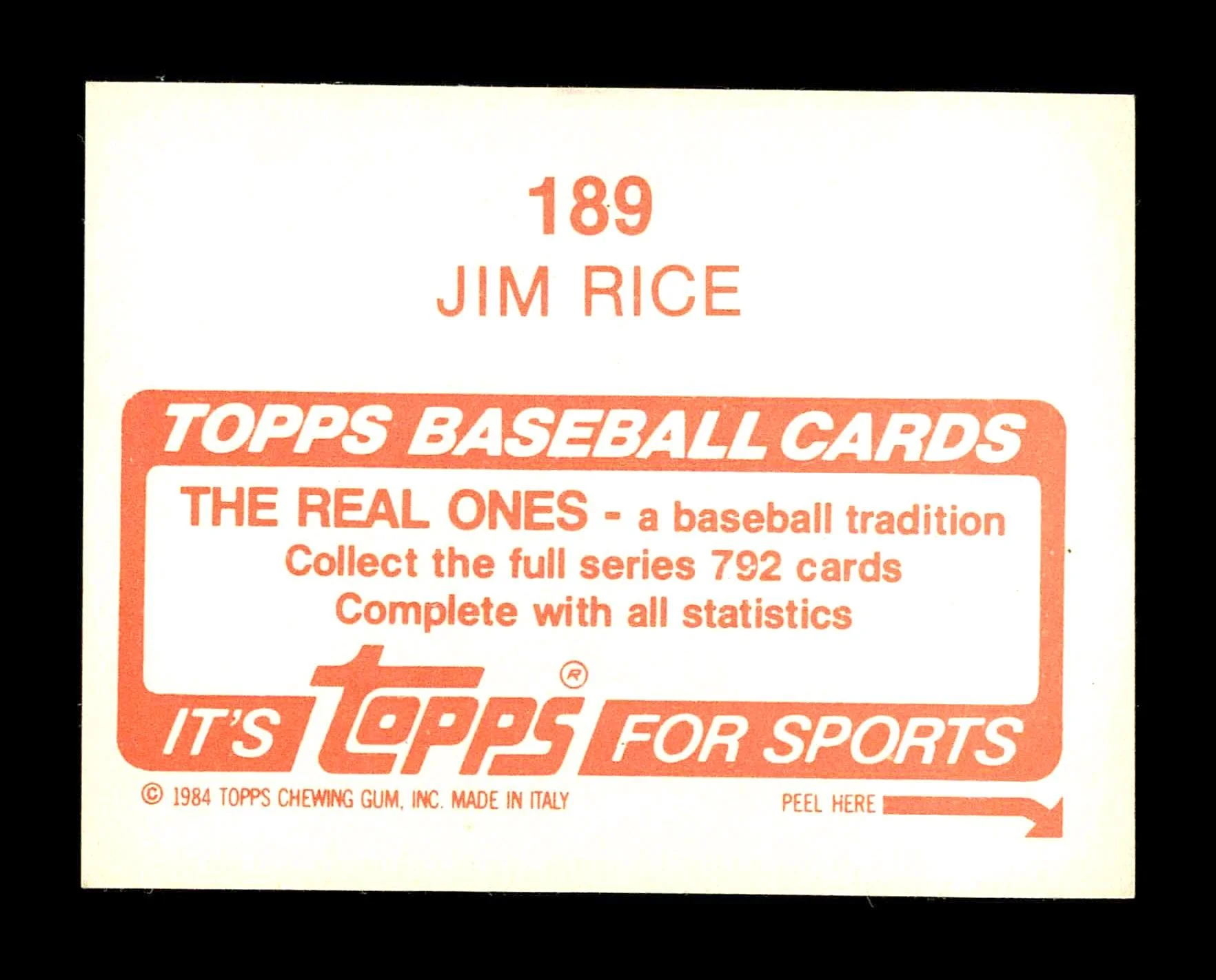 Jim Rice Autographed 1984 Topps Sticker Card #189 Boston Red Sox SKU #178446 - Image 2