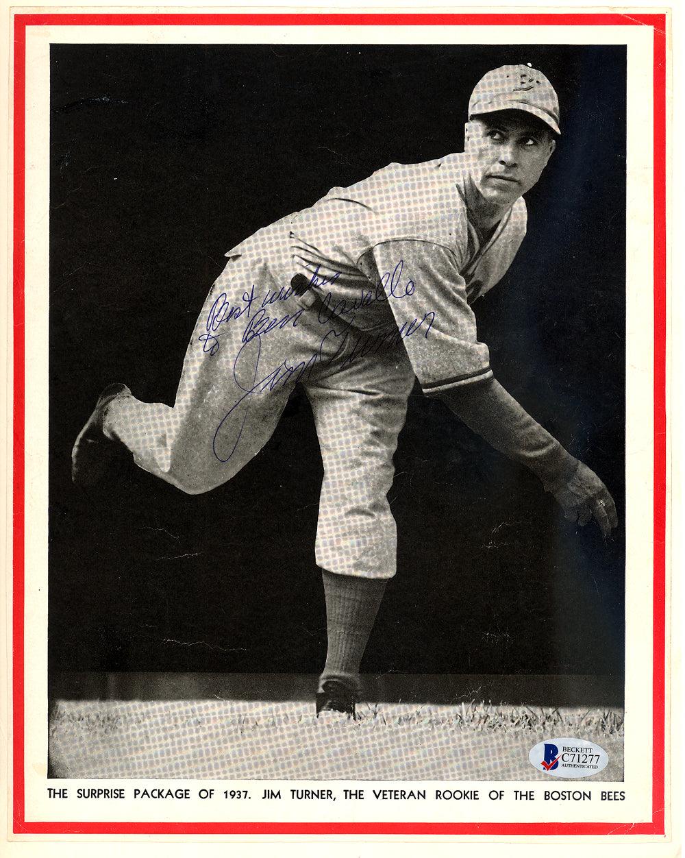Jim Turner Autographed 9x11 Photo Boston Bees "To Ben Best Wishes" Beckett BAS #C71277