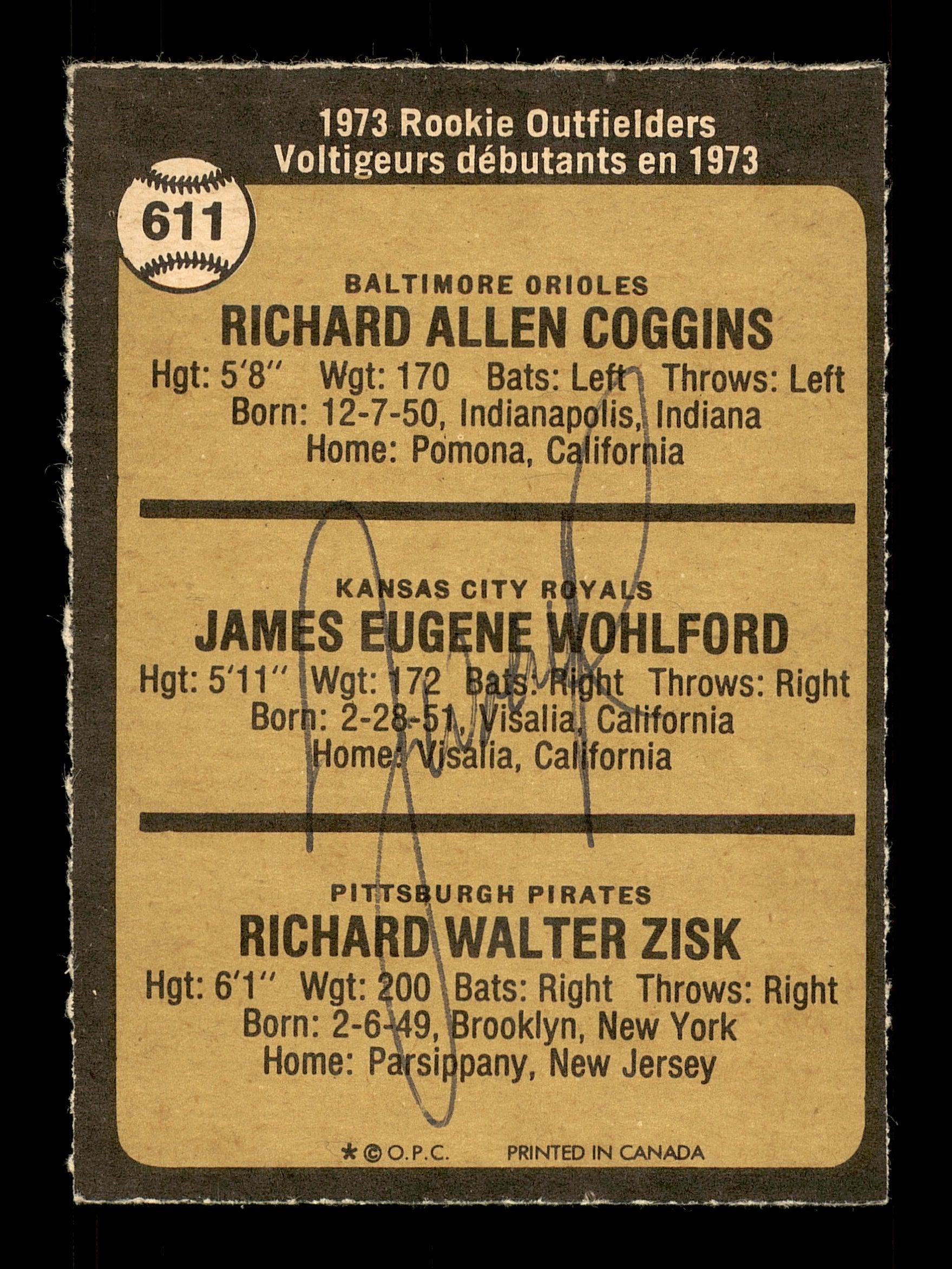 Jim Wohlford Autographed 1973 O-Pee-Chee Rookie Card #611 Kansas City Royals SKU #169312