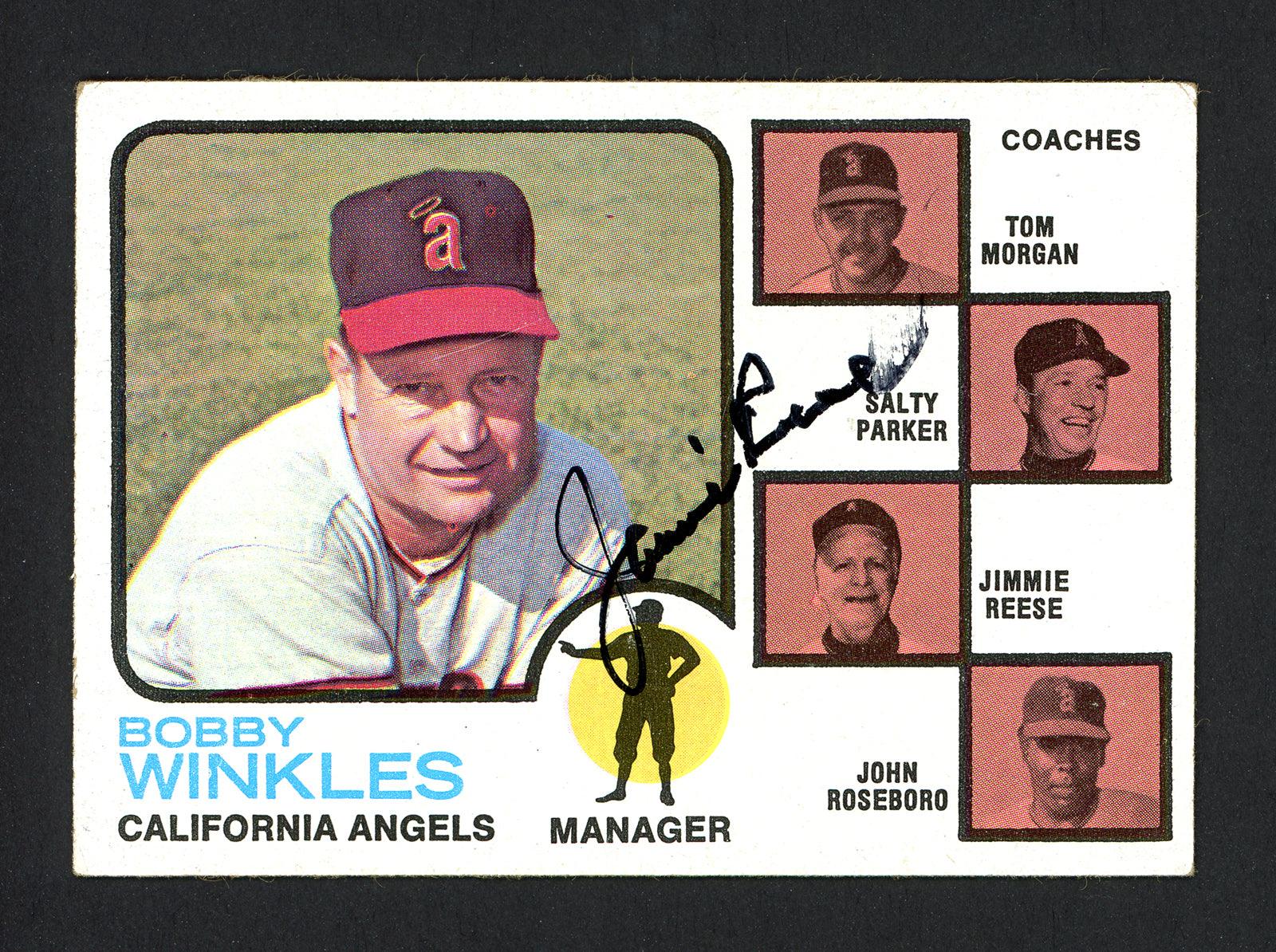 Jimmie Reese Autographed 1973 Topps Card #421 California Angels Coach SKU #164118
