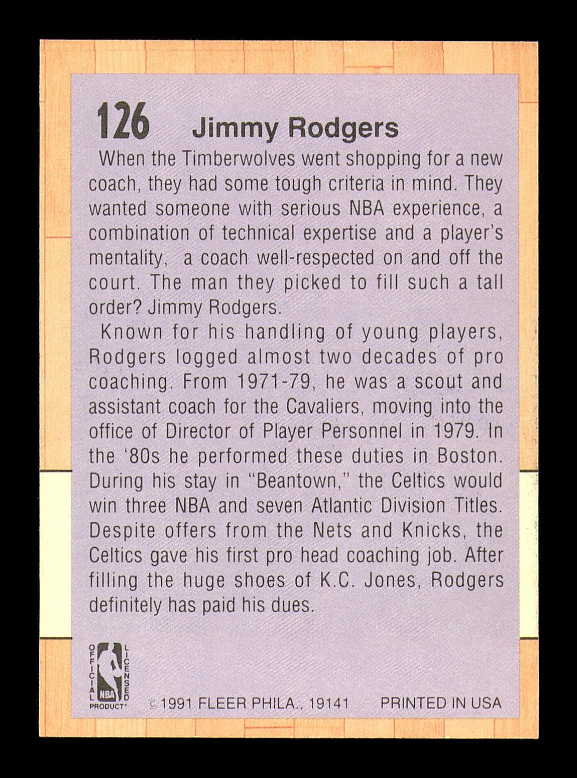 Jimmy Rodgers Autographed 1991-92 Fleer Card #126 Minnesota Timberwolves SKU #183317 - Image 2