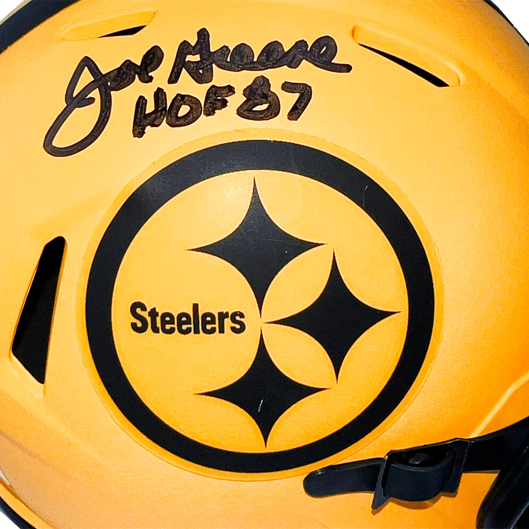 Joe Greene Signed HOF 87 Inscription Pittsburgh Steelers Rave Mini Football Helmet (Beckett) - Image 2