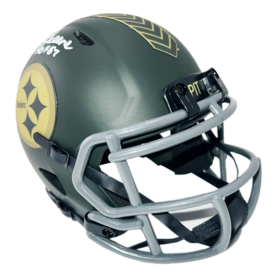 Joe Greene Signed HOF 87 Inscription Pittsburgh Steelers Salute 2025 Mini Football Helmet (Beckett) - Image 3