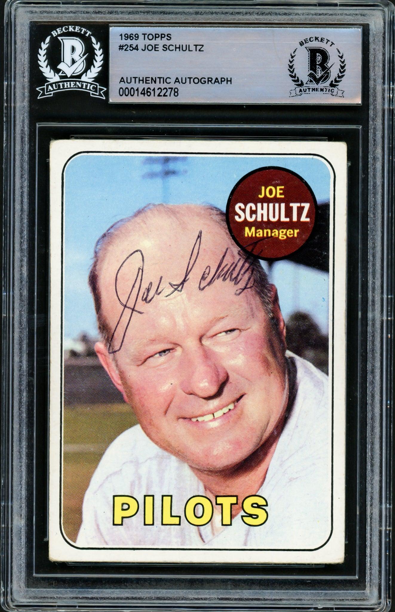 Joe Schultz Autographed 1969 Topps Card #254 Seattle Pilots Beckett BAS #14612278