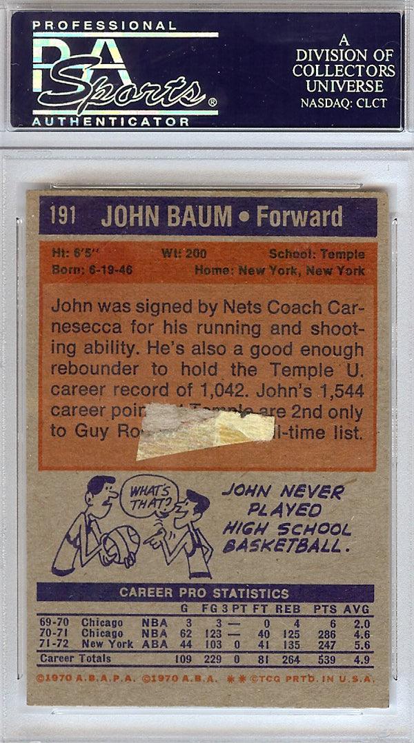 John Baum Autographed 1972 Topps Card #191 New York Nets PSA/DNA #83795837 - Image 2