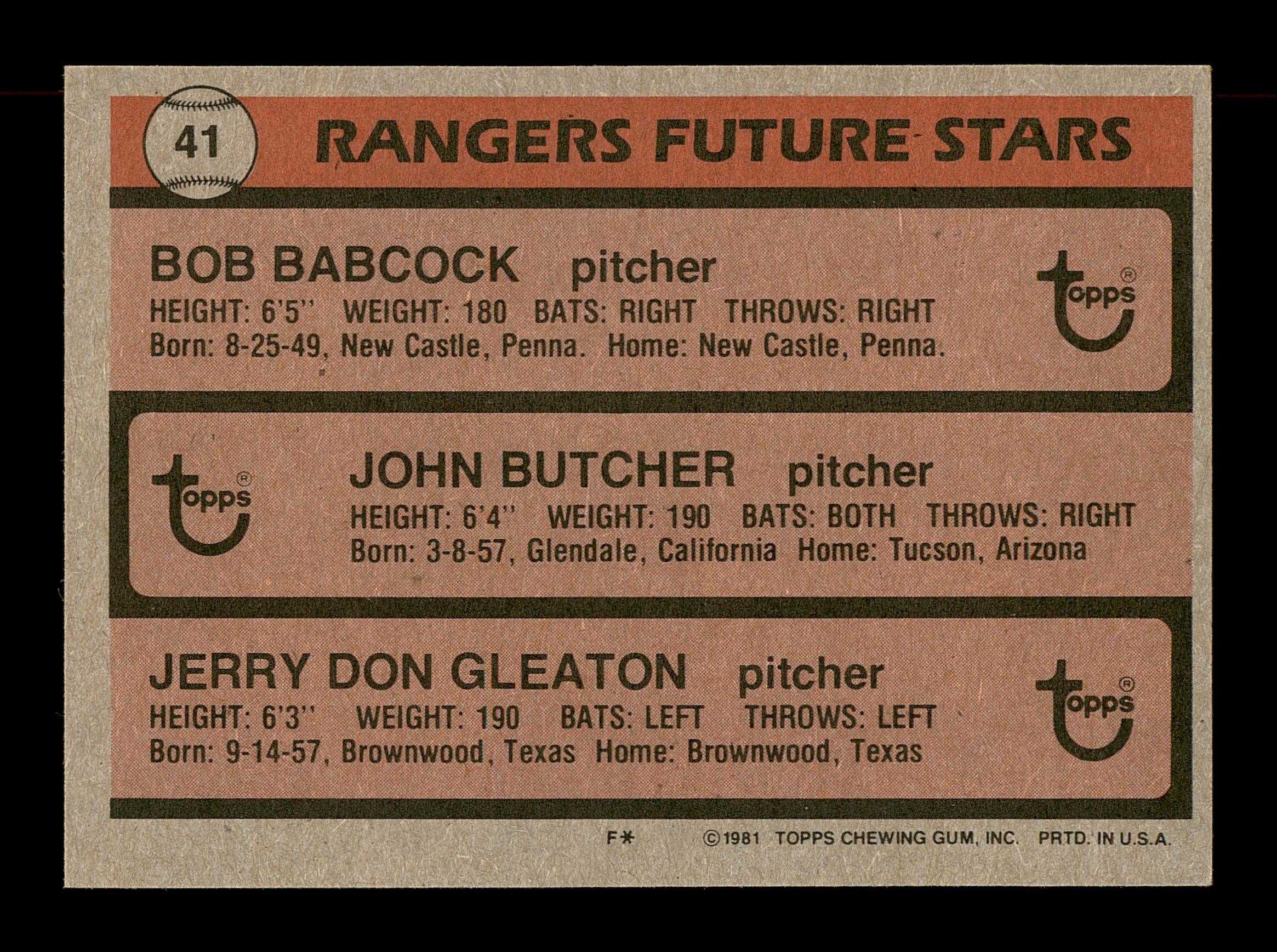 John Butcher & Jerry Don Gleaton Autographed 1981 Topps Rookie Card #41 Texas Rangers SKU #166418 - Image 2