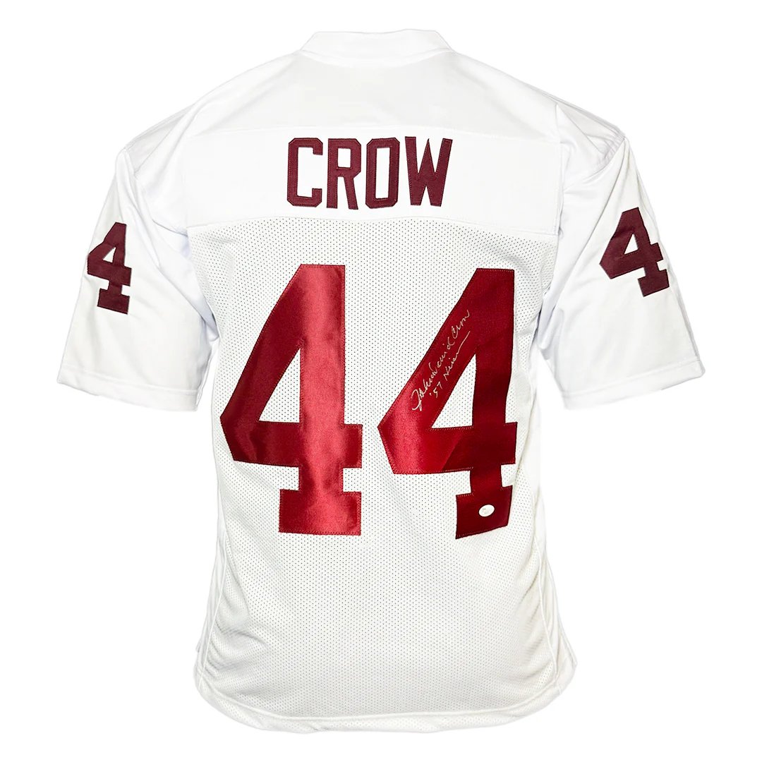 John David Crow Signed 57 Heisman Inscription Texas A&M College White Football Jersey (JSA)