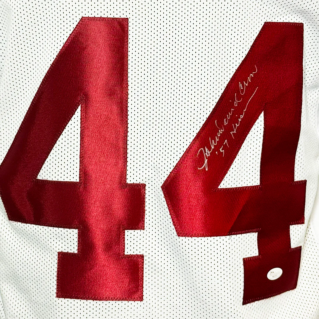 John David Crow Signed 57 Heisman Inscription Texas A&M College White Football Jersey (JSA) - Image 2