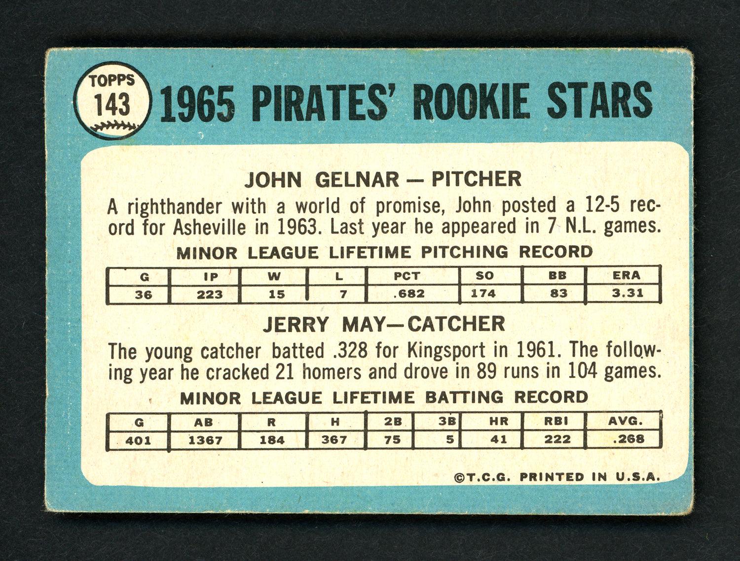 John Gelnar Autographed 1965 Topps Rookie Card #143 Pittsburgh Pirates SKU #157091 - Image 2