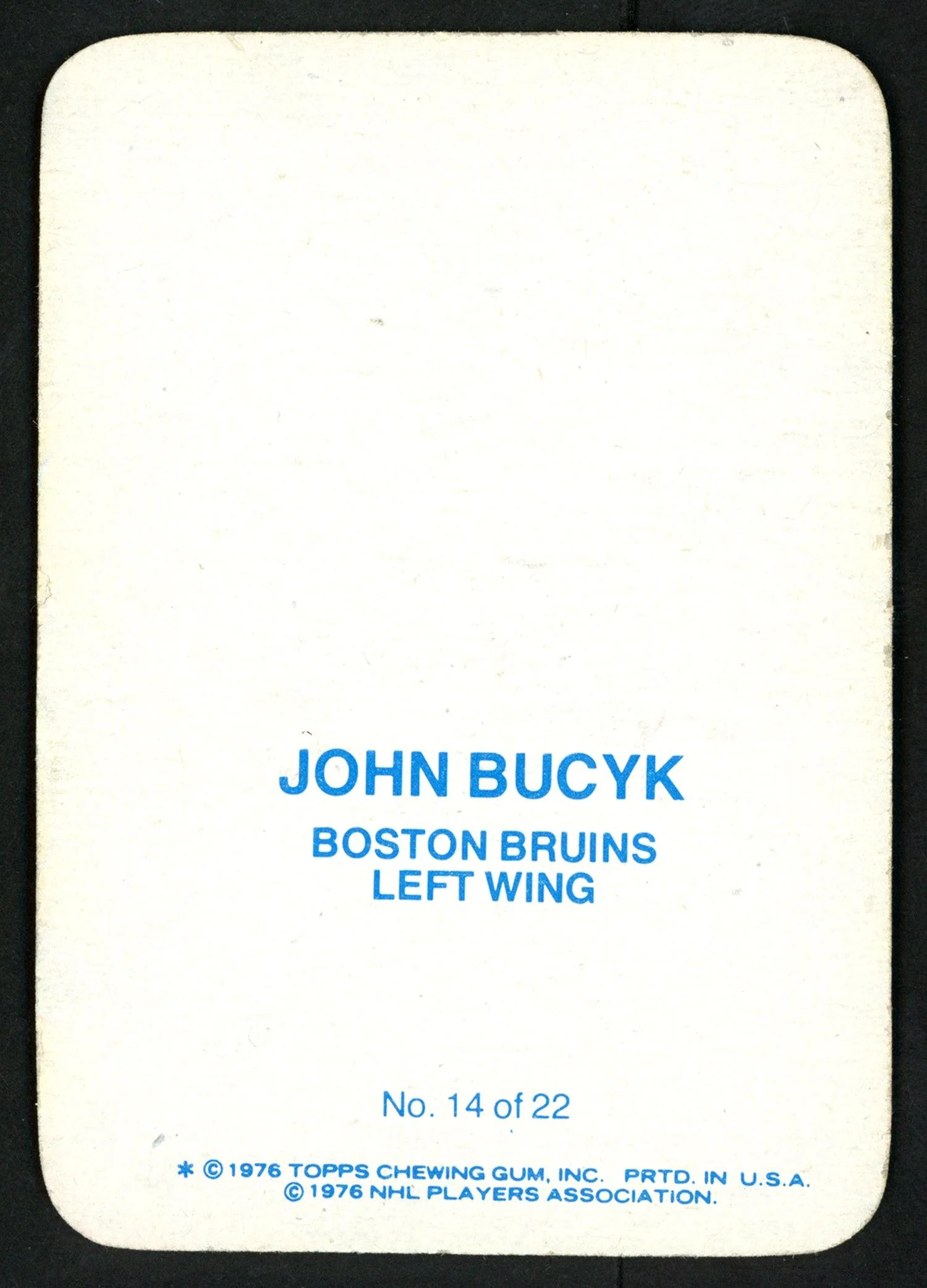 John "Johnny" Bucyk Autographed 1976-77 Topps Glossy Card #14 Boston Bruins SKU #151894 - Image 2