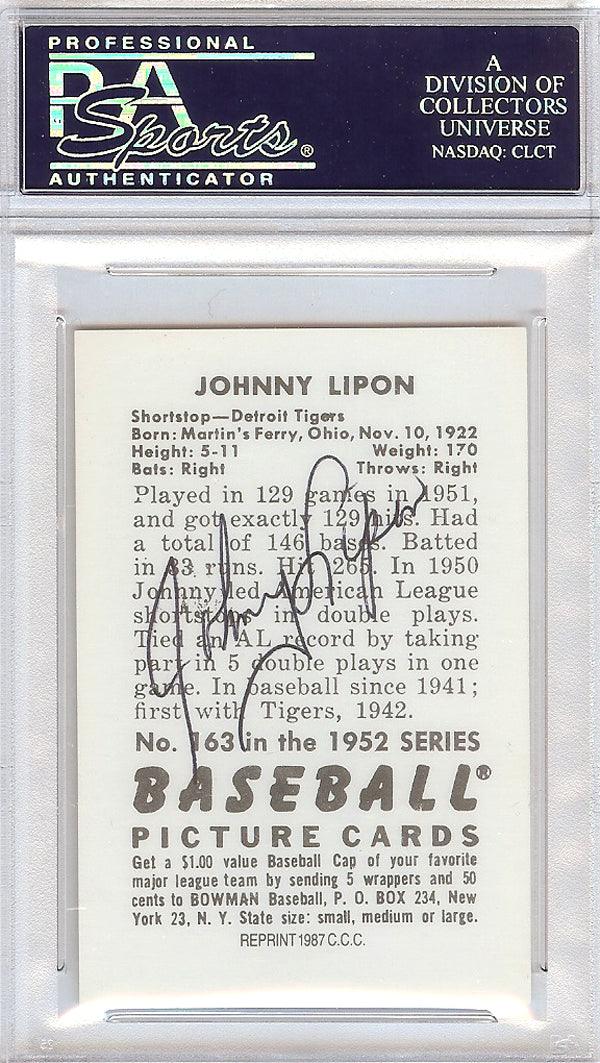 John Lipon Autographed 1952 Bowman Reprints Card #163 Detroit Tigers Signed Twice PSA/DNA #83826123 - Image 2