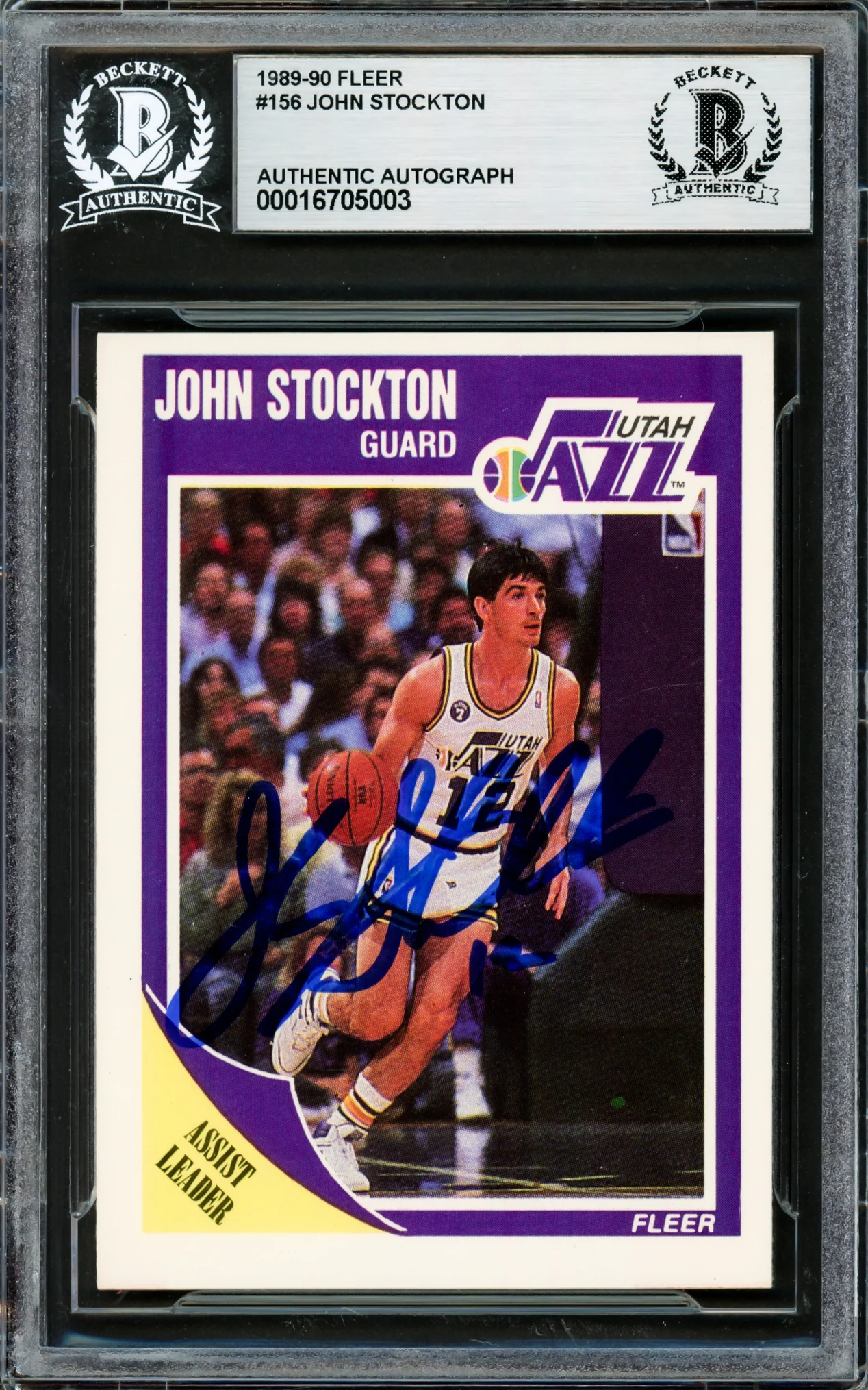 John Stockton Autographed 1989-90 Fleer Card #156 Utah Jazz Beckett BAS