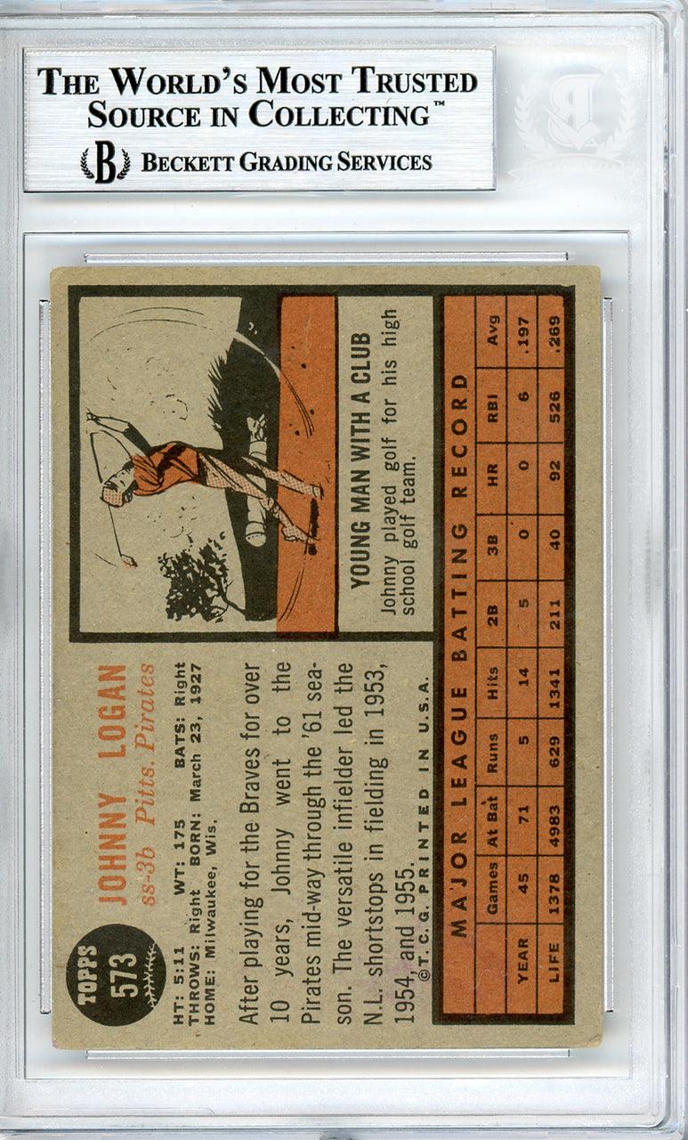 Johnny Logan Autographed 1962 Topps Card #573 Pittsburgh Pirates Beckett BAS #10540245 - Image 2