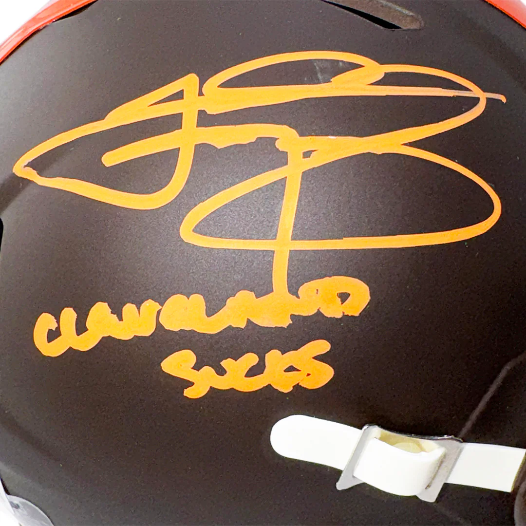 Johnny Manziel Signed Cleveland Sucks Inscription Cleveland Browns Alt 2025 Speed Mini Football Helmet (Beckett) - Image 2