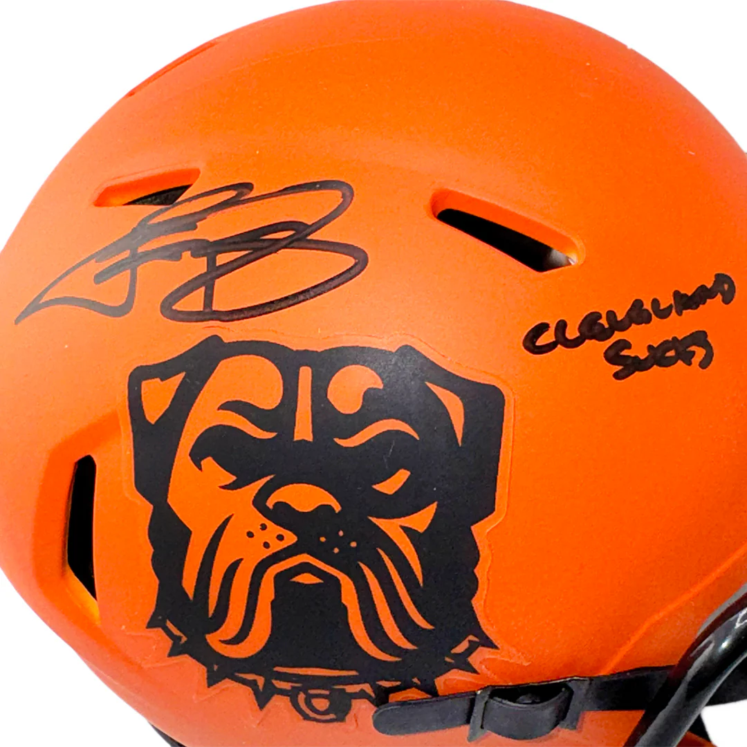 Johnny Manziel Signed Cleveland Sucks Inscription Cleveland Browns Rave Mini Football Helmet (Beckett) - Image 2
