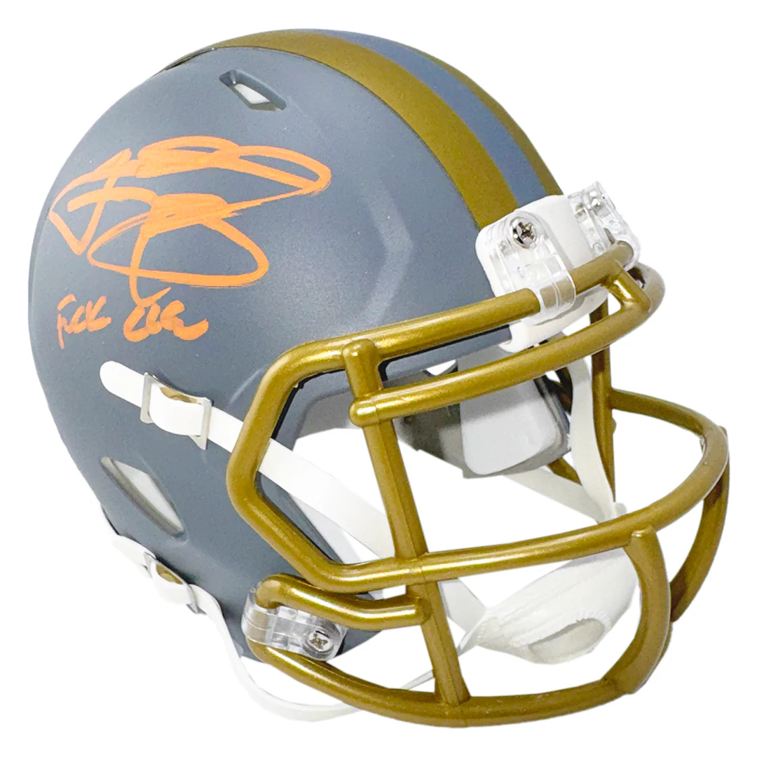 Johnny Manziel Signed Fuck Cleveland Inscription Cleveland Browns Slate Alternate Speed Mini Football Helmet (Beckett) - Image 3