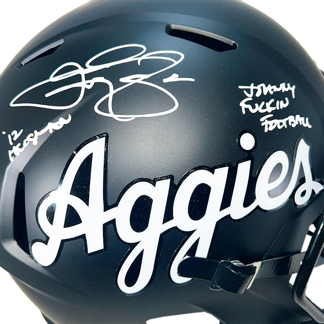 Johnny Manziel Signed 12 Heisman - Johnny F*ckin Football Inscriptions Texas A&M Aggies Speed Full-Size Replica Football Helmet (Beckett) - Image 2