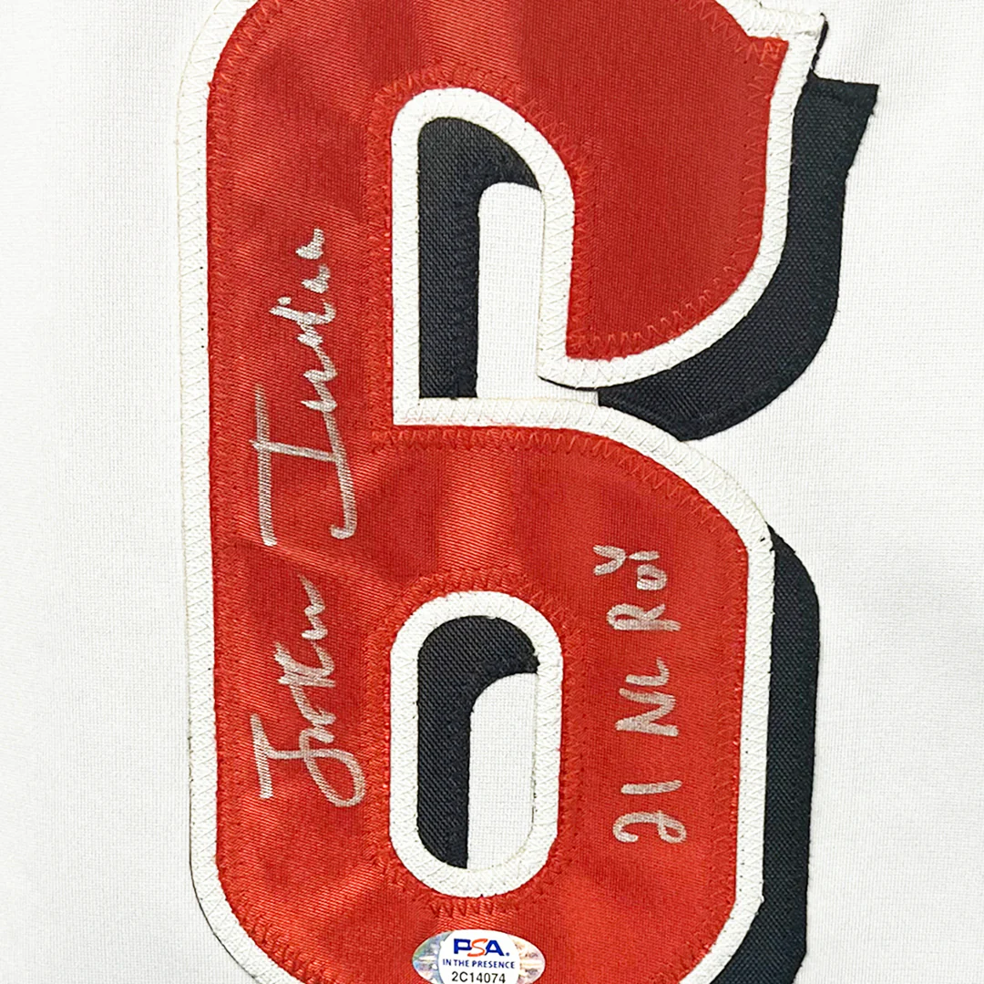 Jonathan India Signed 21 NL ROY Inscription Cincinnati White Baseball Jersey (PSA) - Image 2