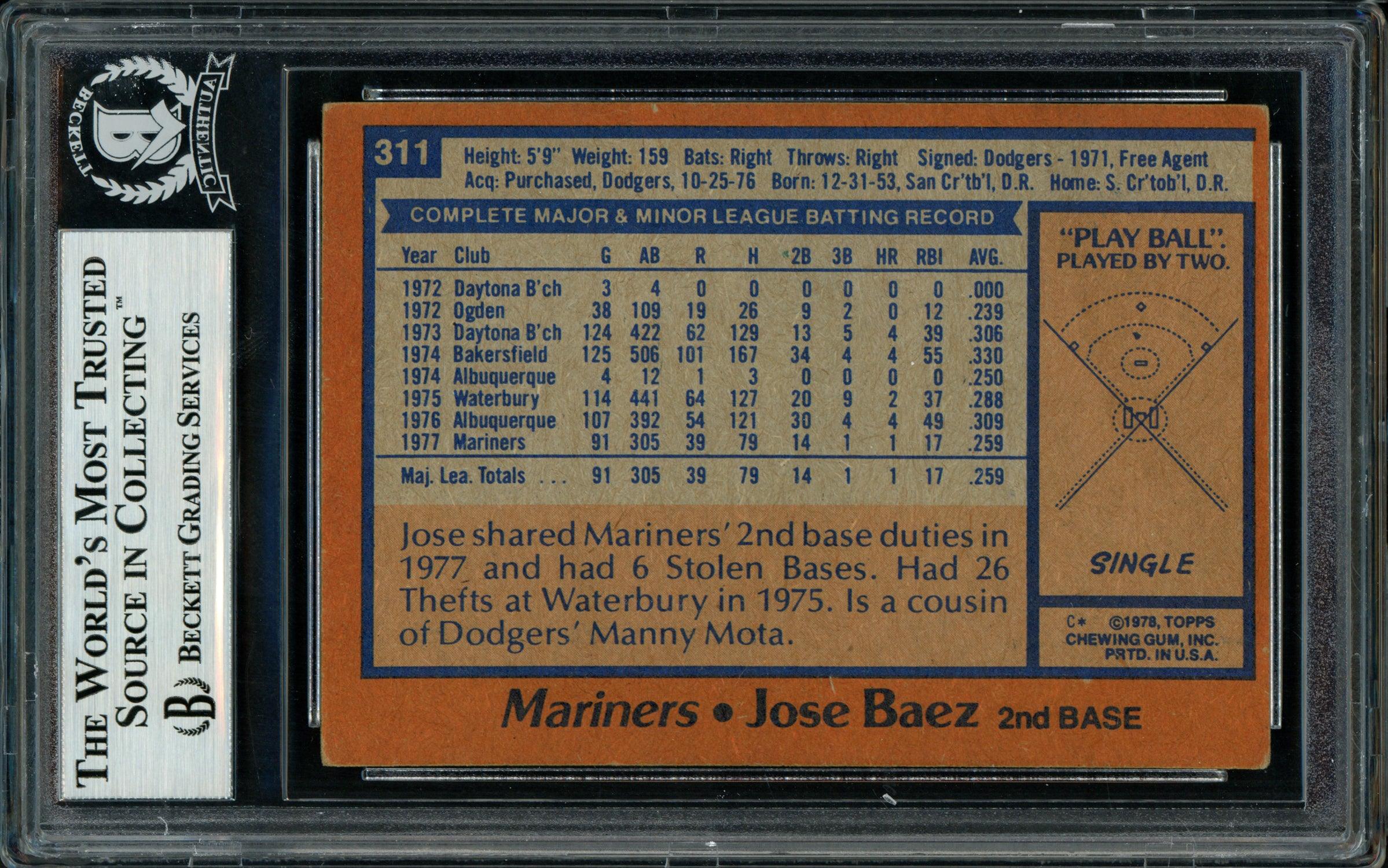 Jose Baez Autographed 1978 Topps Rookie Card #311 Seattle Mariners Beckett BAS #11317521 - Image 2