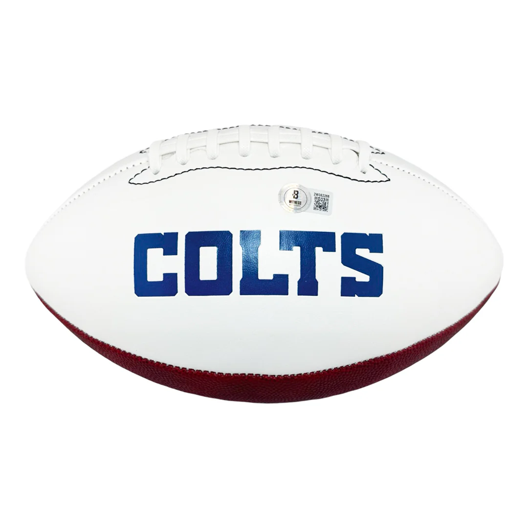 Joseph Addai Signed Indianapolis Colts Official NFL Team Logo White Football (Beckett) - Image 3