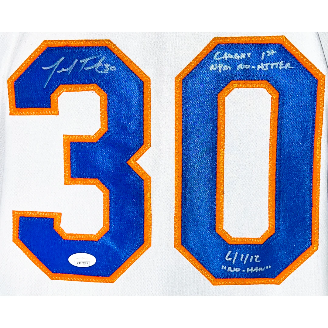 Josh Thole Signed Caught First NYM No Hitter 6/1/12 - No Han Inscription New York White Baseball Jersey (JSA) - Image 2