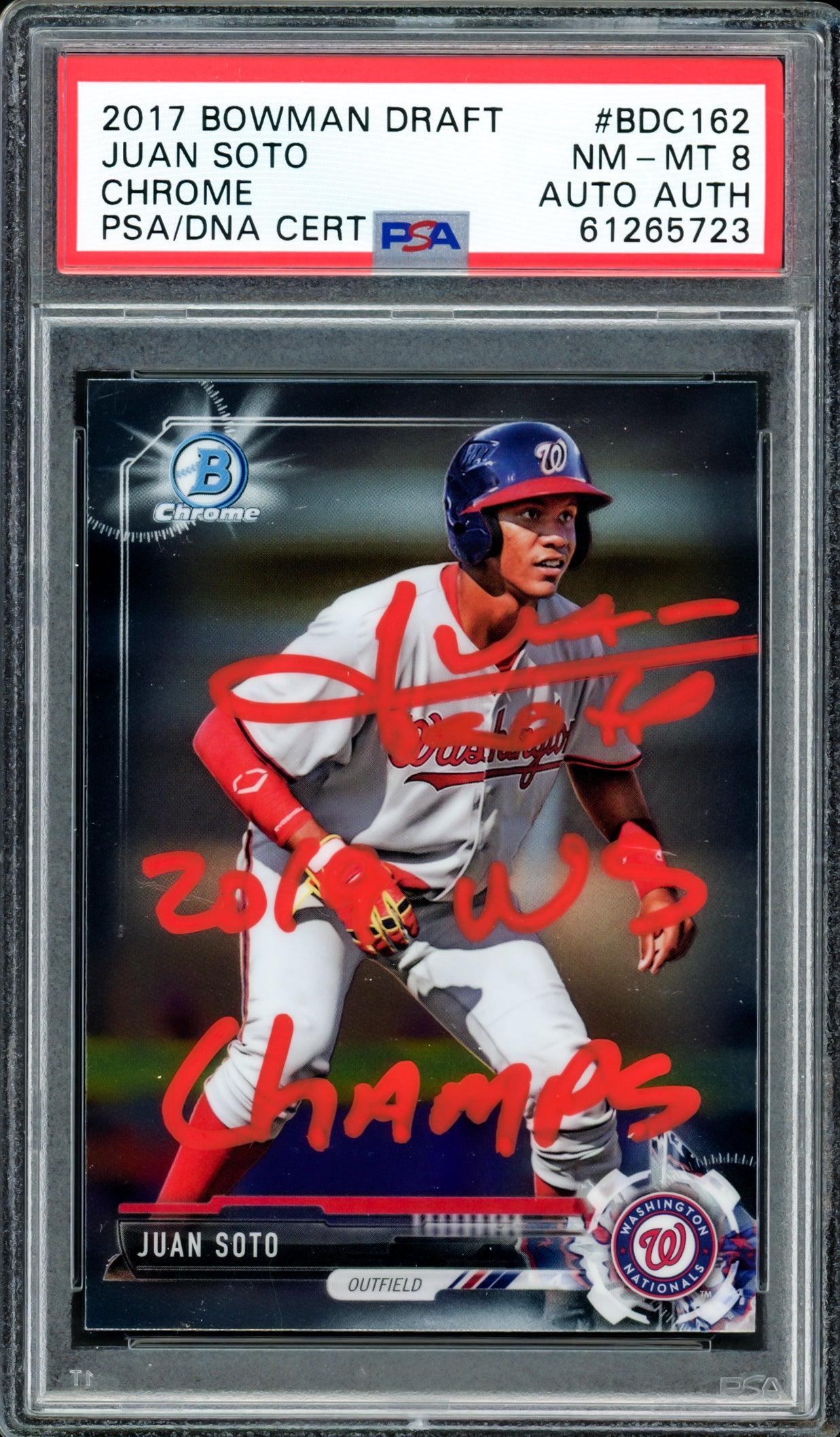 Juan Soto Autographed 2017 Bowman Draft Chrome Rookie Card #BDC162 Washington Nationals PSA 8 "2019 WS Champs" PSA/DNA #61265723