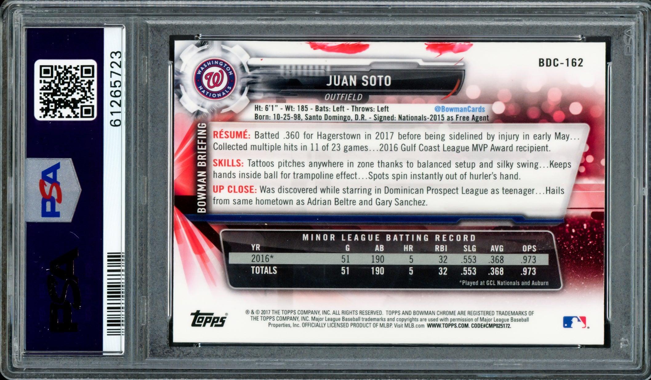 Juan Soto Autographed 2017 Bowman Draft Chrome Rookie Card #BDC162 Washington Nationals PSA 8 "2019 WS Champs" PSA/DNA #61265723 - Image 2