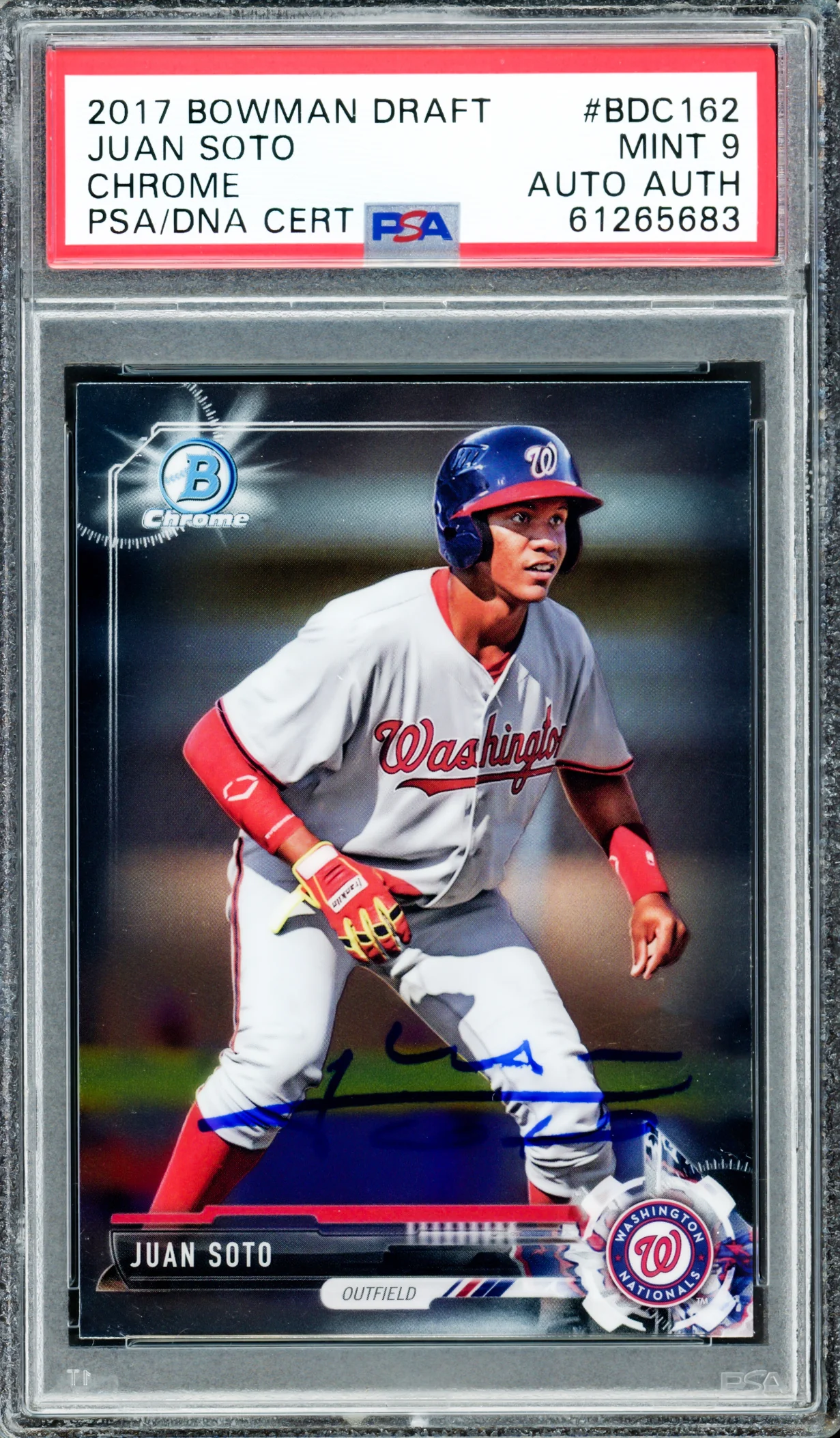 Juan Soto Autographed 2017 Bowman Draft Chrome Rookie Card #BDC162 Washington Nationals PSA 9 PSA/DNA Stock #211326