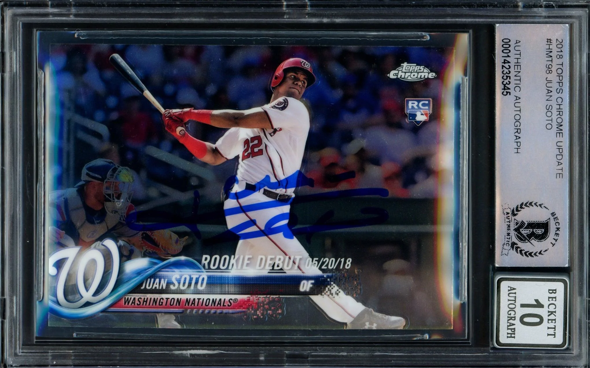 Juan Soto Autographed 2018 Topps Chrome Update Rookie Card #HMT98 Washington Nationals Auto Grade Gem Mint 10 Beckett BAS #14235345