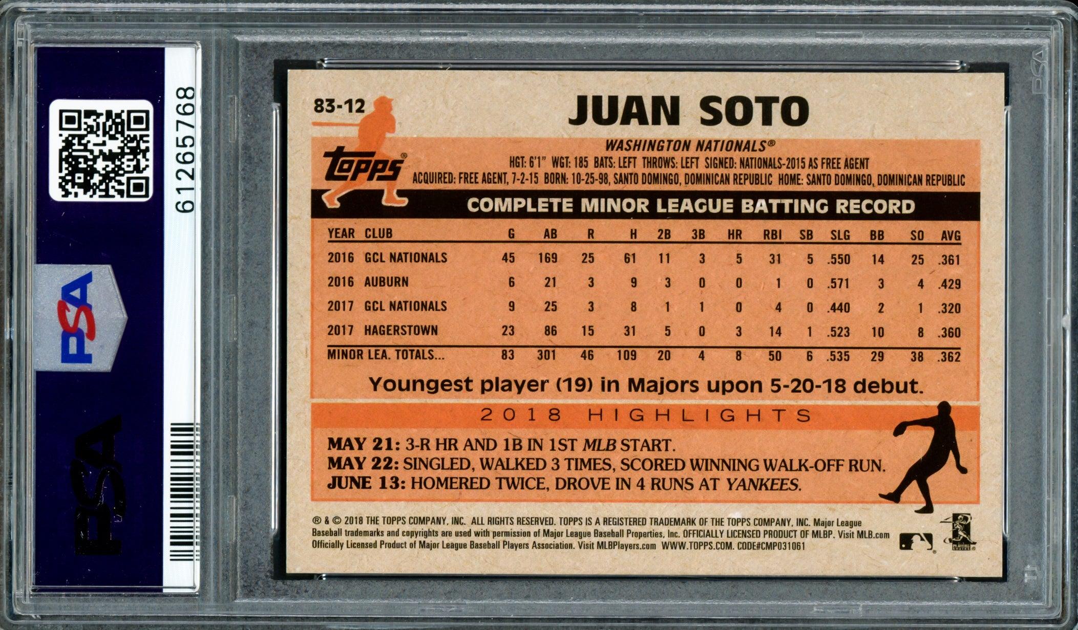Juan Soto Autographed 2018 Topps Update 1983 Rookie Card #83-12 Washington Nationals PSA 8 PSA/DNA #61265768 - Image 2