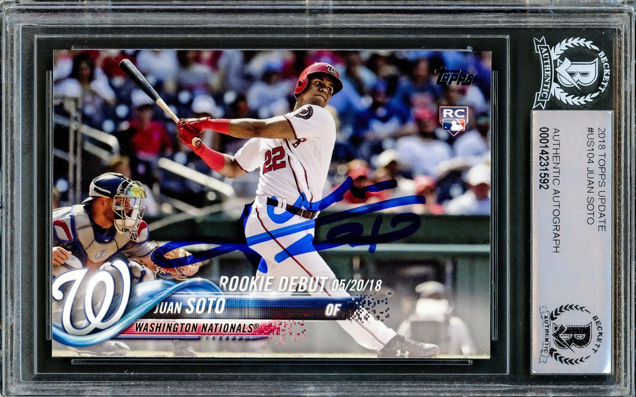 Juan Soto Autographed 2018 Topps Update Rookie Card #US104 Washington Nationals Beckett BAS Stock #206608