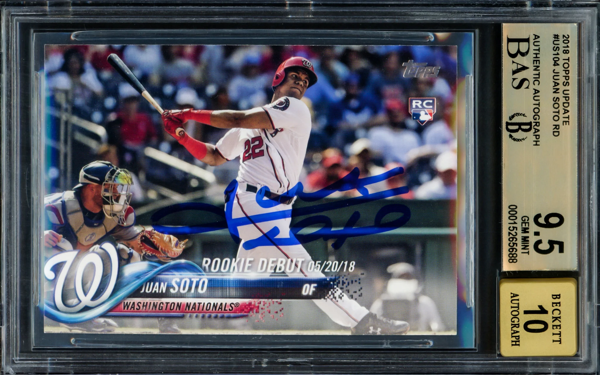 Juan Soto Autographed 2018 Topps Update Rookie Card #US104 Washington Nationals BGS 9.5 Auto Grade Gem Mint 10 Beckett BAS Stock #211850