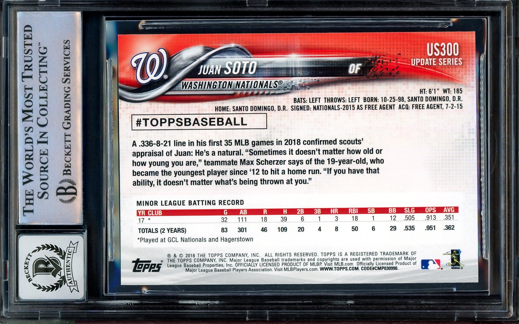 Juan Soto Autographed 2018 Topps Update Rookie Card #US300 Washington Nationals Auto Grade Gem Mint 10 Beckett BAS Stock #205937 - Image 2
