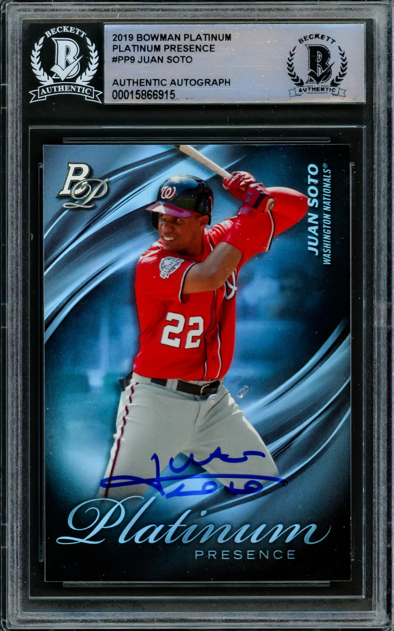 Juan Soto Autographed 2019 Bowman Platinum Presence Card #PP-9 Washington Nationals Beckett BAS #15866915