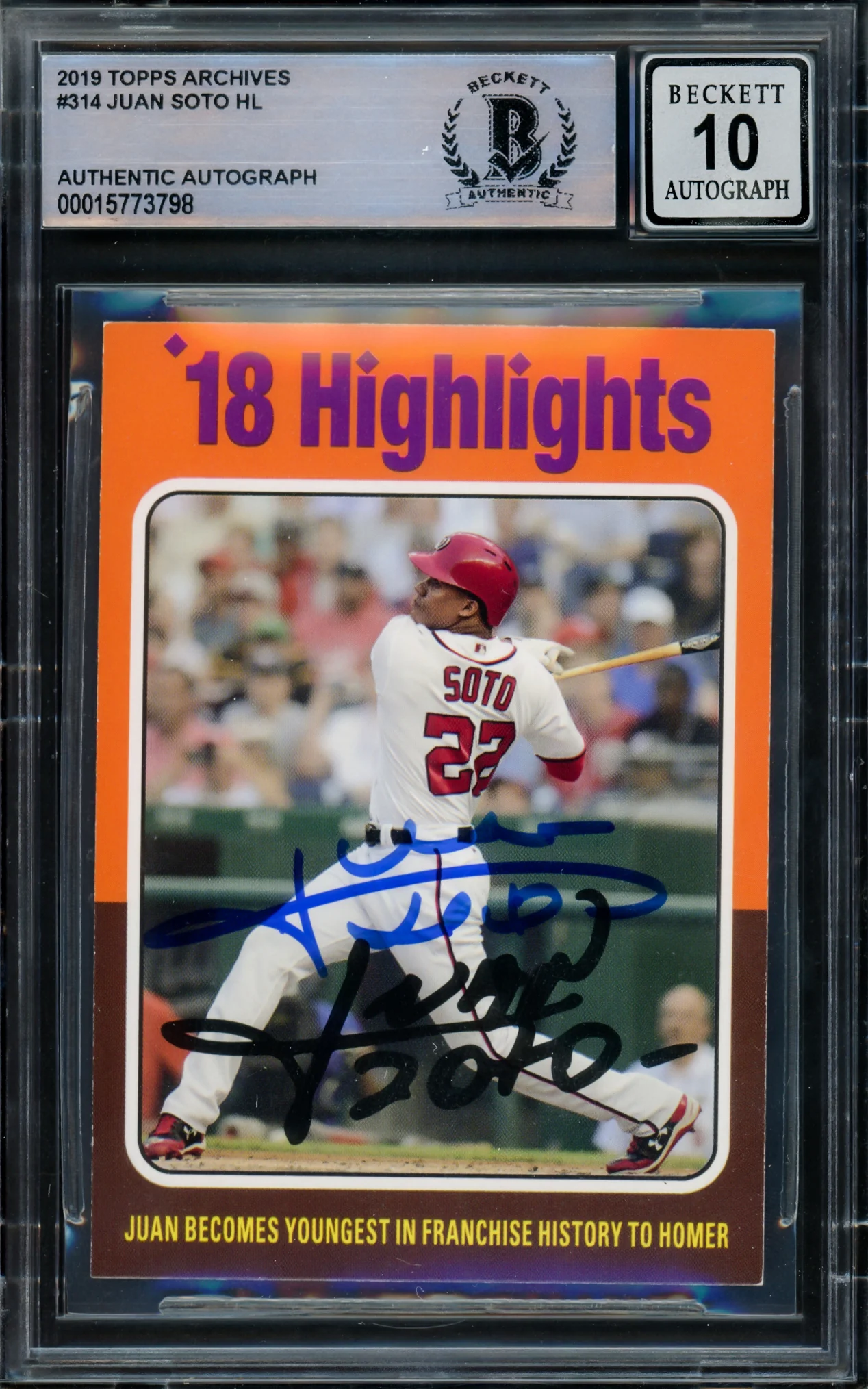Juan Soto Autographed 2019 Topps Archives Card #314 Washington Nationals Auto Grade Gem Mint 10 Beckett BAS #15773798