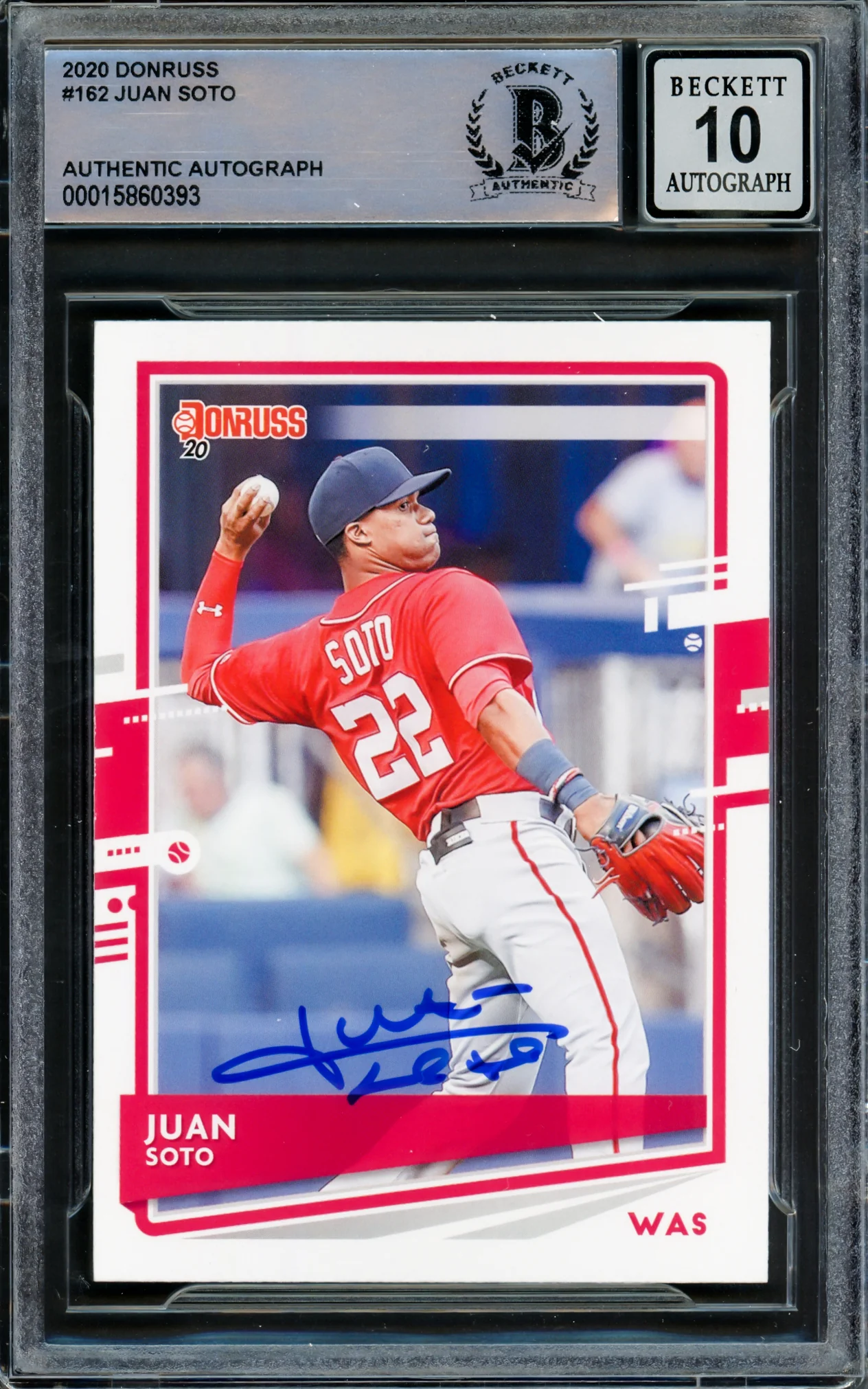 Juan Soto Autographed 2020 Donruss Card #162 Washington Nationals Auto Grade Gem Mint 10 Beckett BAS #15860393