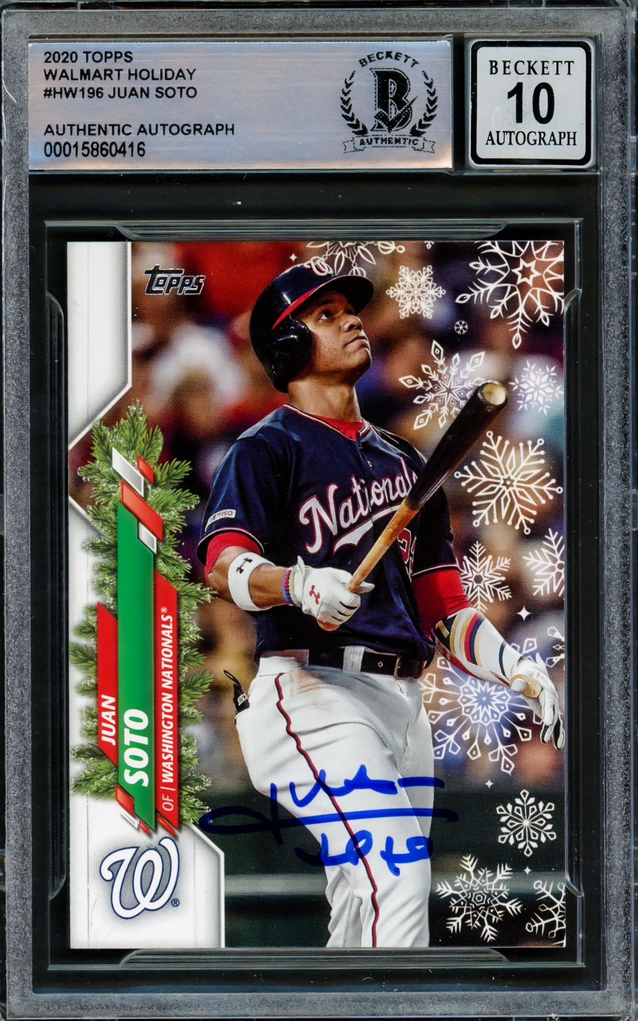 Juan Soto Autographed 2020 Topps Holiday Card #HW196 Washington Nationals Auto Grade Gem Mint 10 Beckett BAS #15860416