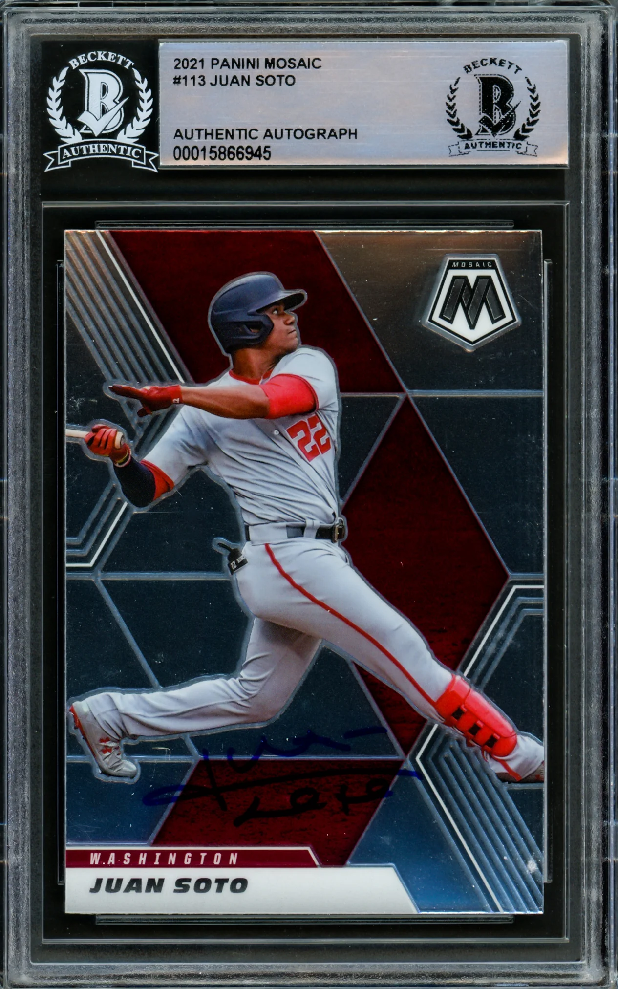 Juan Soto Autographed 2021 Panini Mosaic Card #113 Washington Nationals Beckett BAS #15866945