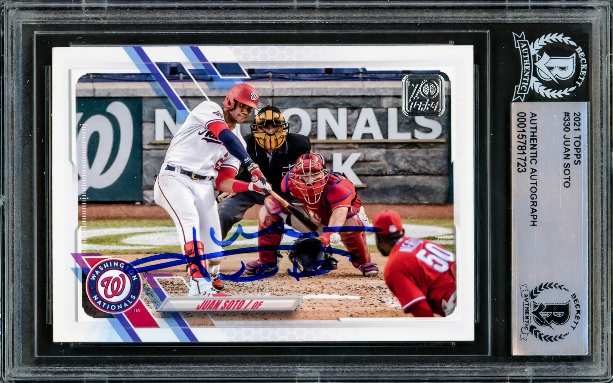 Juan Soto Autographed 2021 Topps Card #330 Washington Nationals Beckett BAS #15781723