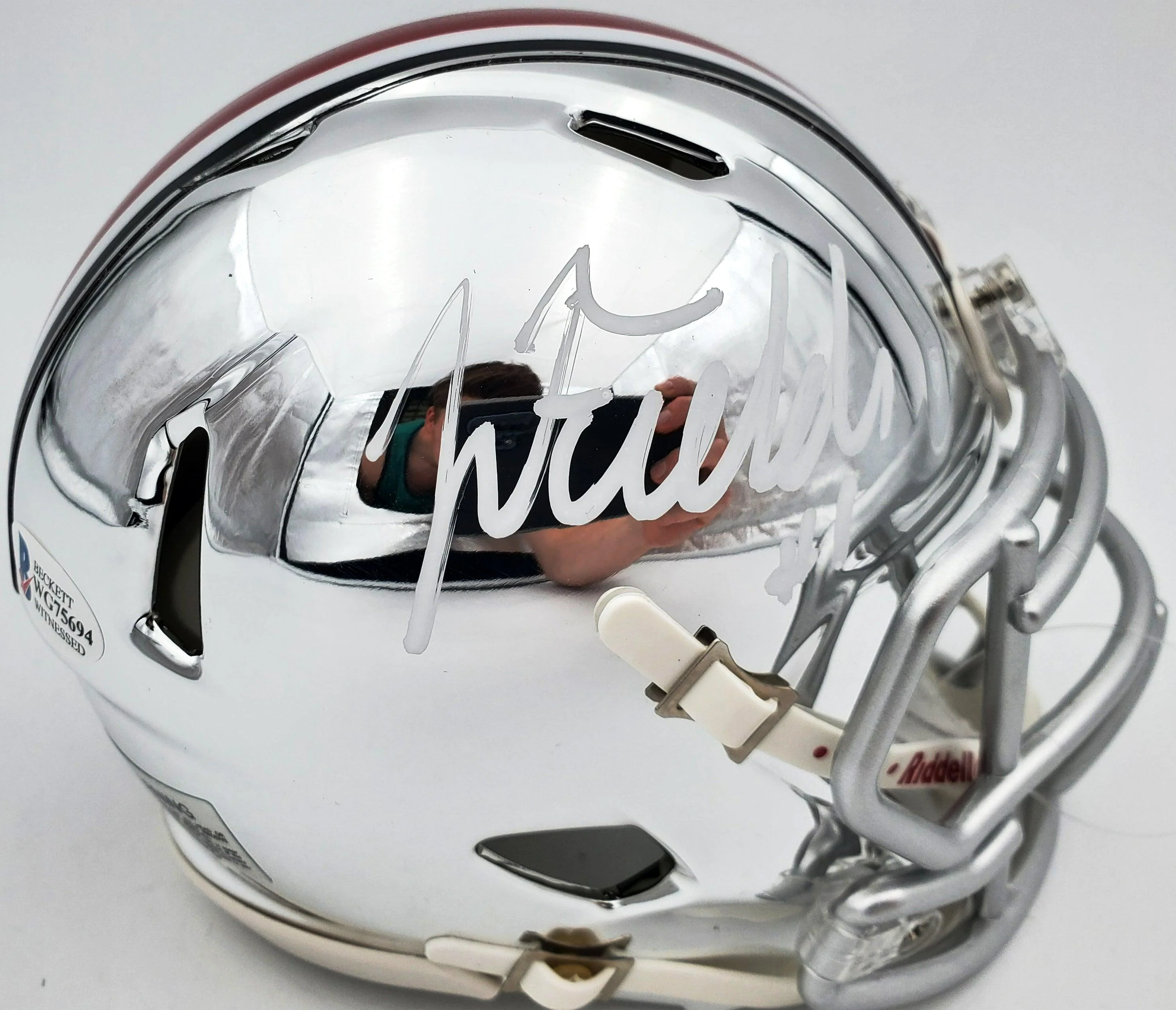 Justin Fields Autographed Ohio State Buckeyes Chrome Silver Speed Mini Helmet Beckett BAS Stock #189798 - Image 2