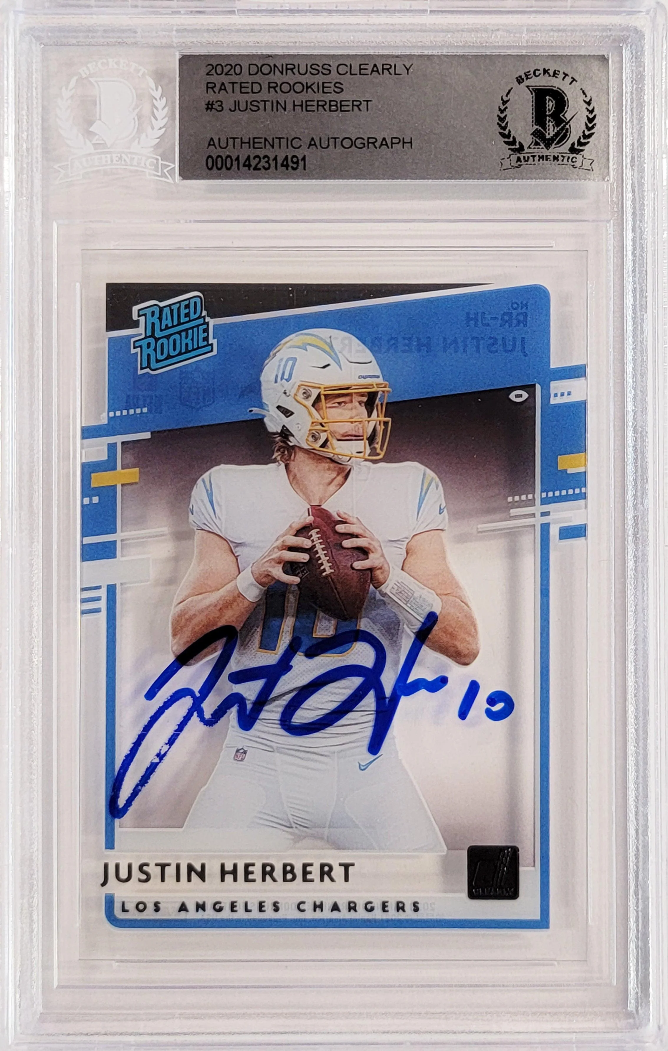 Justin Herbert Autographed 2020 Donruss Clearly Rated Rookie Card #RR-JH Los Angeles Chargers Beckett BAS #14231491 - Image 2