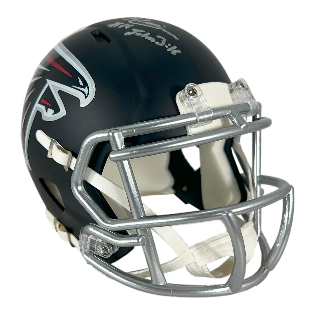 Kaden Elliss Signed John 3:16 Inscription Atlanta Falcons Speed Mini Football Helmet (Beckett) - Image 4