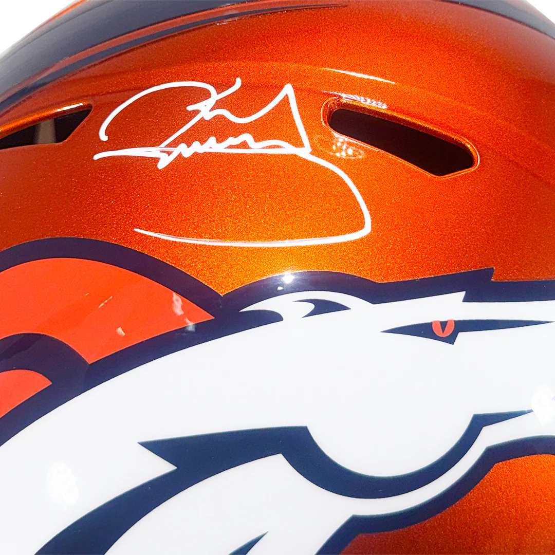 Karl Mecklenburg Signed Denver Broncos Flash Full-Size Replica Football Helmet (JSA) - Image 2